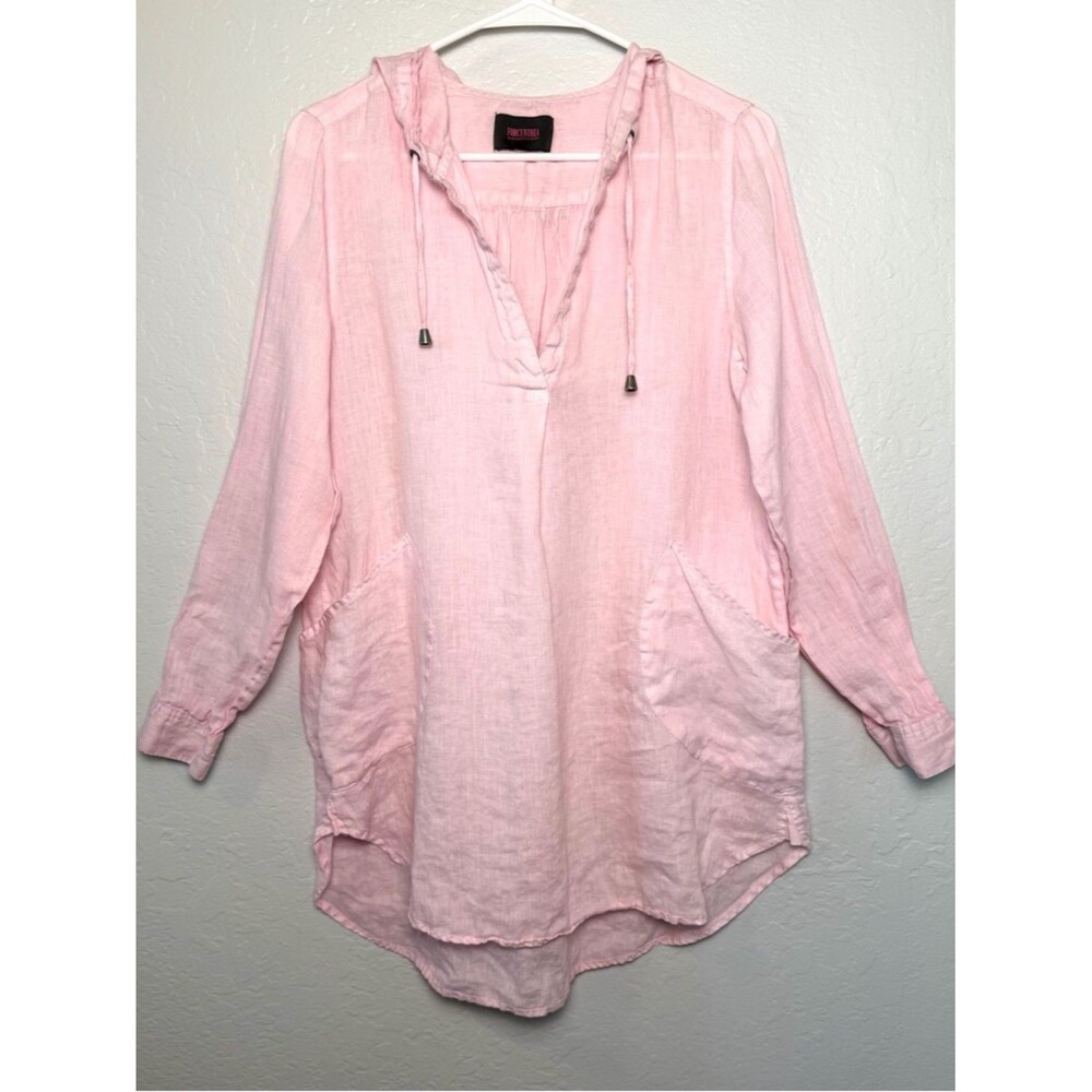 Forcynthia Beachwear Pastel Pink Linen Hooded Tunic Beach Coverup Size L - Picture 2 of 11